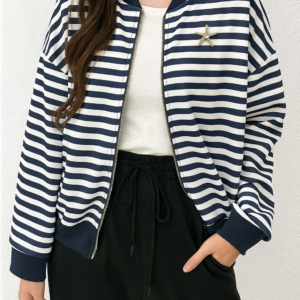Chaqueta Bomber de Rayas Marineras con Broche Estrella