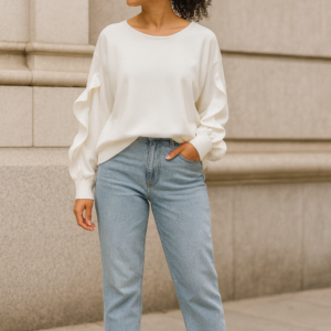 Blusa Blanca con Volantes en las Mangas