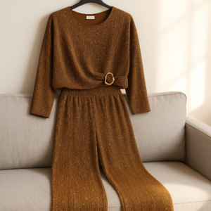 Conjunto Bronce con Brillos y Hebilla Decorativa