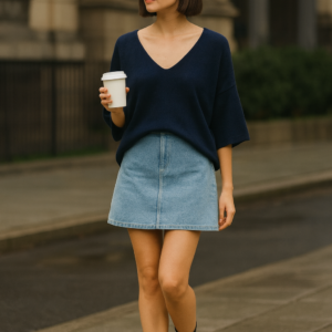 Blusa Tejida Azul Marino Cuello en V