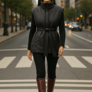 Chaleco Acolchado Negro con Cinturón