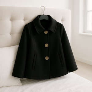Abrigo Negro Clásico con Botones Dorados