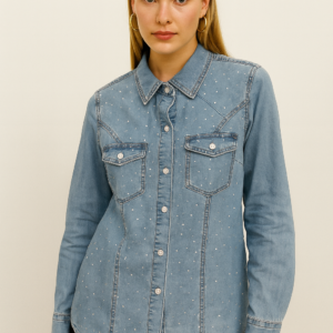 Camisa Vaquera con Brillos  Estilo Denim Elegante