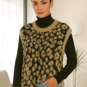 Chaleco de punto animal print en tonos tierra