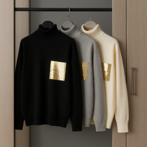 Jersey de Cuello Alto con Parche de Lentejuelas Doradas