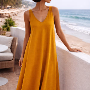 Vestido Midi de Verano con Escote en V – Elegancia Ligera para la Playa
