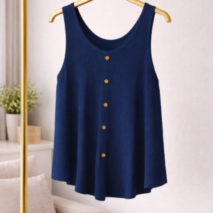 Blusa Tank Top Acanalada con Botones – Casual, Suelta y Cómoda