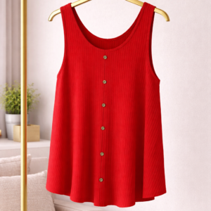 Camiseta sin mangas acanalada con botones frontales – estilo casual y cómodo