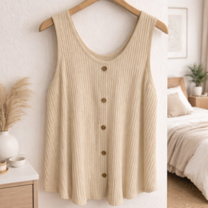 Blusa sin mangas acanalada con botones frontales – Estilo casual suelto