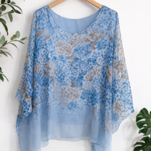 Blusa Floral de Gasa para Mujer – Manga Amplia y Corte Suelto Elegante