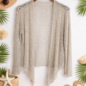 Cárdigan Playero de Encaje Ligero para Mujer – Manga Larga y Estilo Abierto