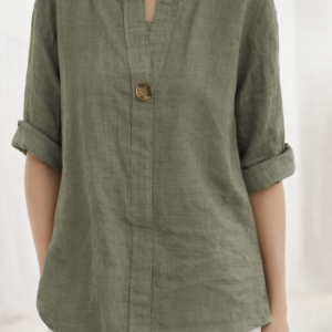 Blusa casual de lino con botón decorativo