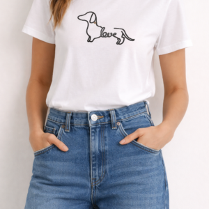 Camiseta minimalista de perro dachshund “Love” para mujer