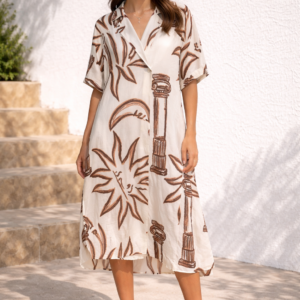 Vestido Midi Camisero Estampado Artístico