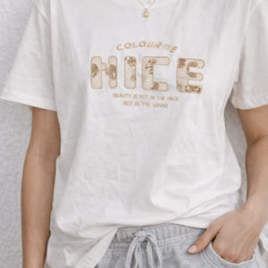 Camiseta con Estampado Dorado