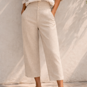 Pantalón Capri de Verano Mujer – Cintura Alta con Botones